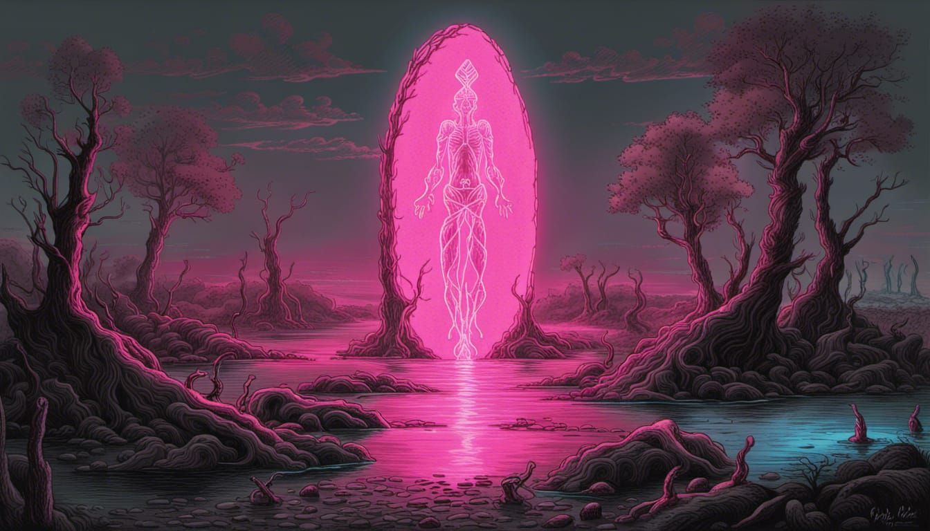 Eldritch Standing Stone in Synthwave Horror Style