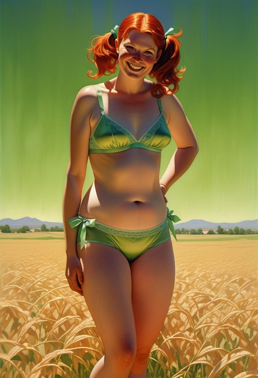 Vintage Pin-Up of Woman in Field with Bra