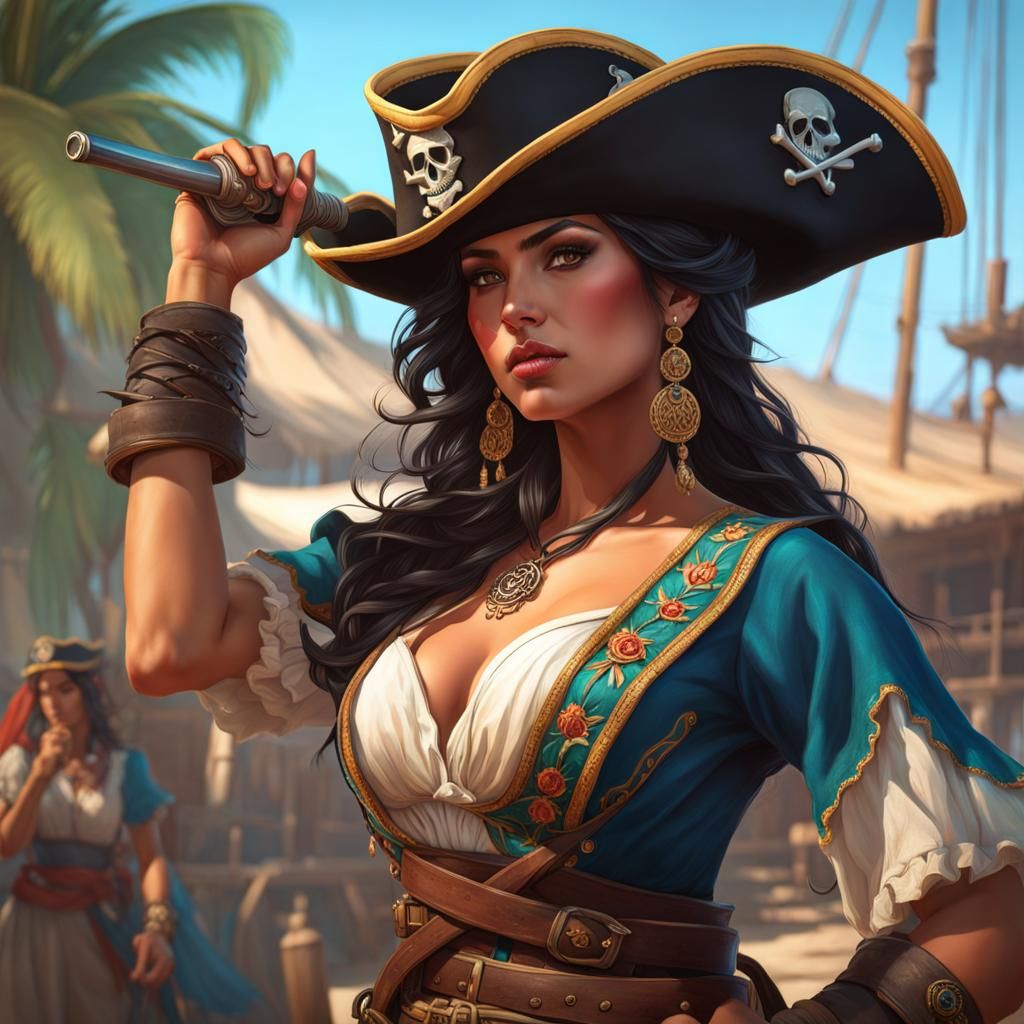 Young Pirate Woman Portrait in Digital Art Style