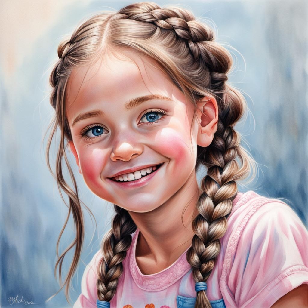 Smiling Girl in Summer, Colored Pencil Drawing