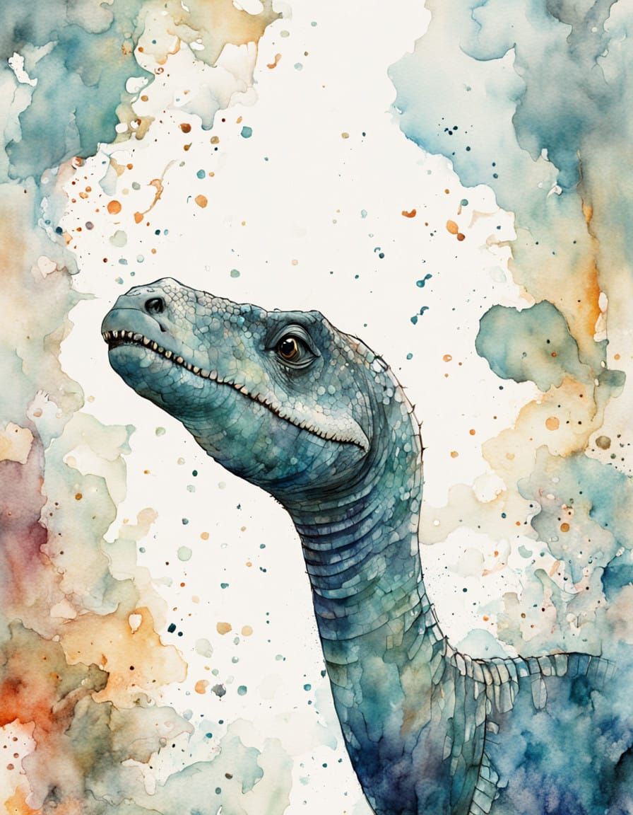 Elegant Diplodocus Head in Whimsical Watercolor Style
