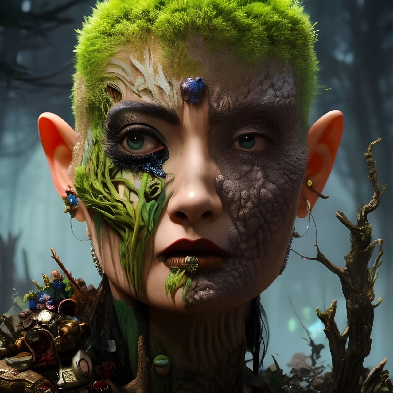 Gothic Vine Elf Portrait in Hyperrealistic Style