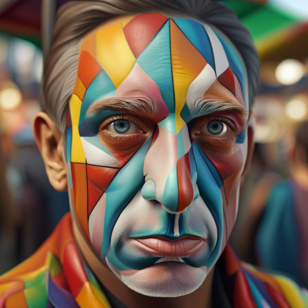 Carnival Face Painting in Hyperrealistic Style