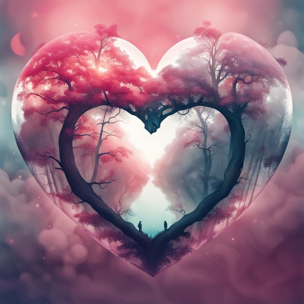 Fantasy Heart in Double Exposure Style