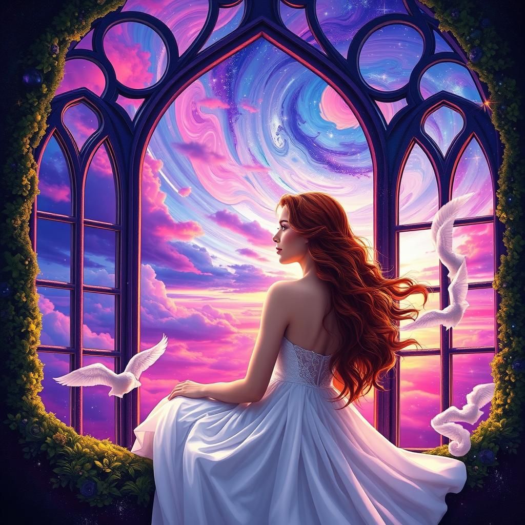 Woman in Bay Window at Astral Sunset