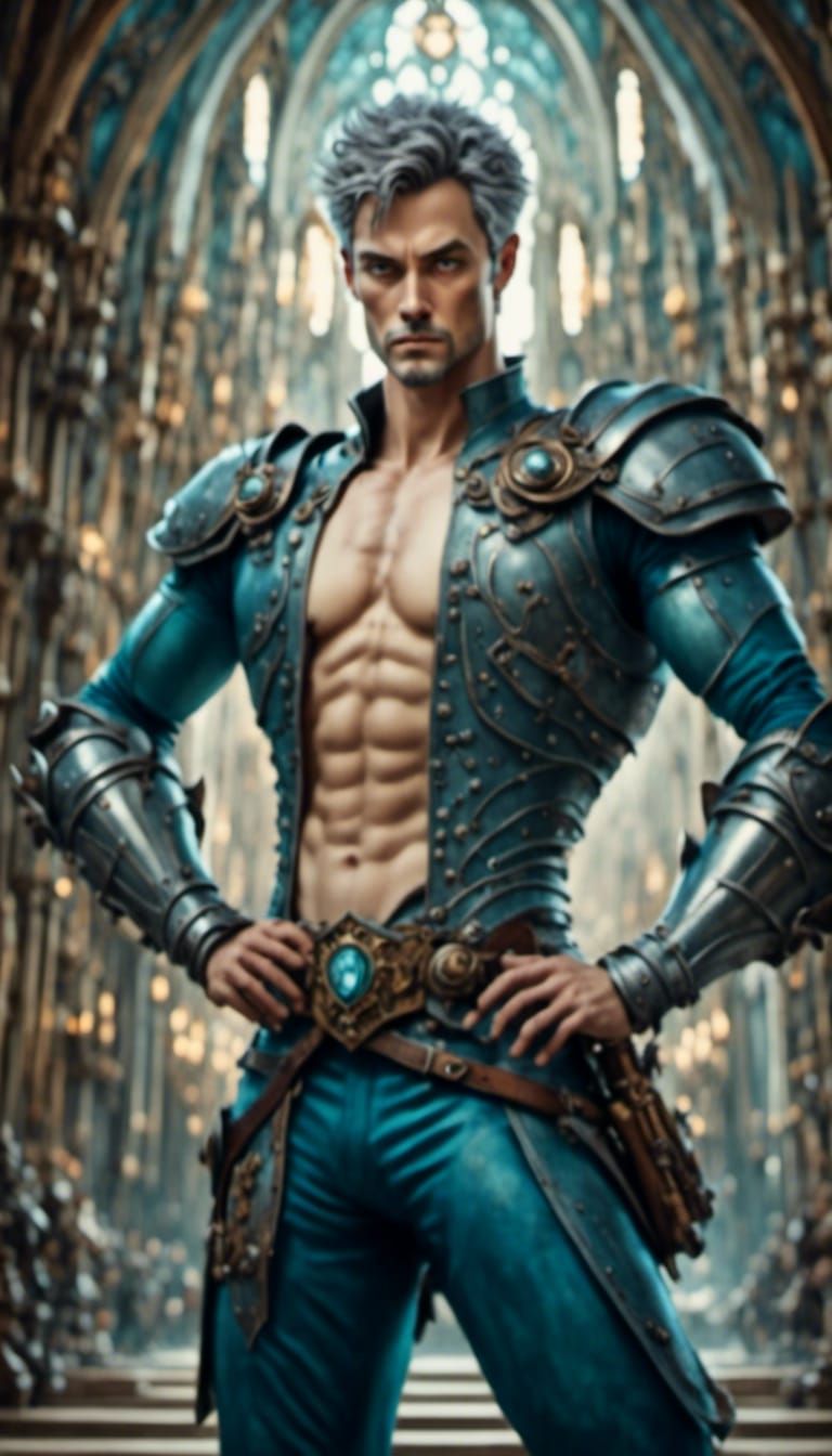 Handsome Knight in Church with Romantic Watercolor Style