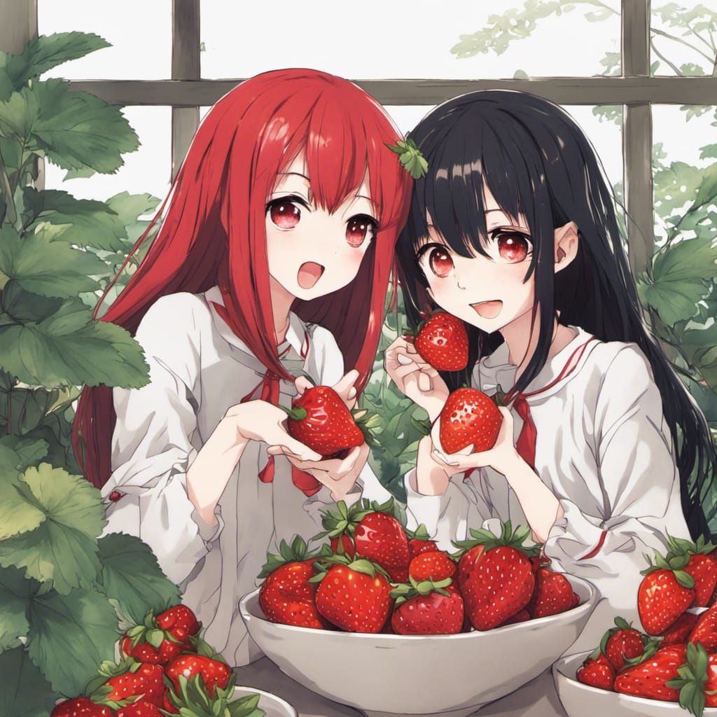 Anime Girls Enjoying Strawberries Together