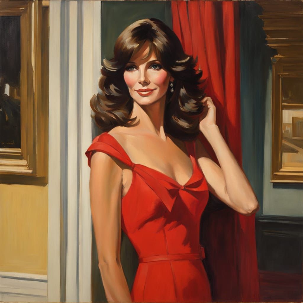 Portrait of Woman in Red Dress, Hopper Style