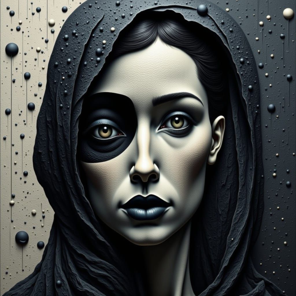 Cubist Portrait in Muted Monochrome