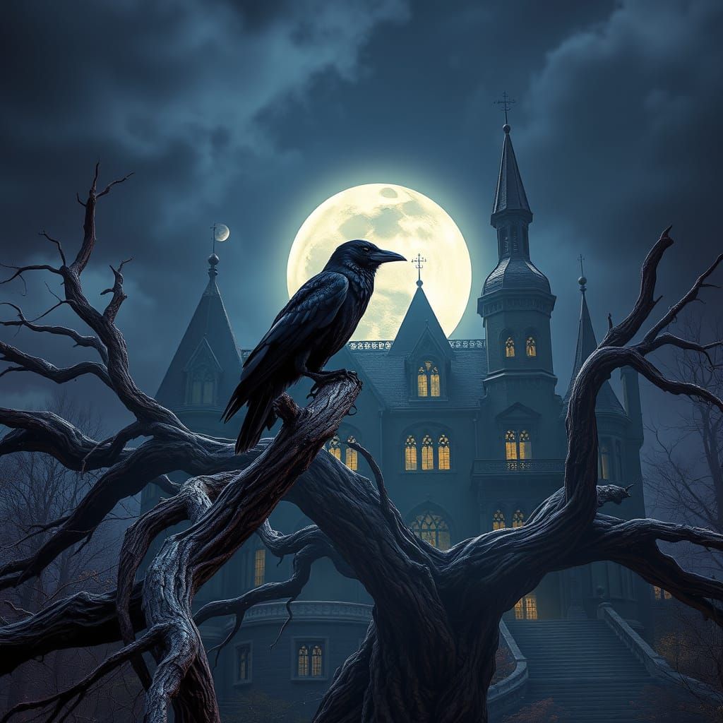 Gothic Mansion Under Moonlight in Dark Fantasy Style
