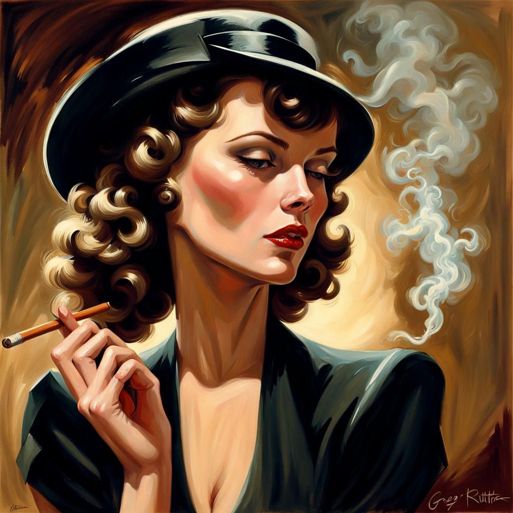 Elegant 1940s Female Musician Smoking