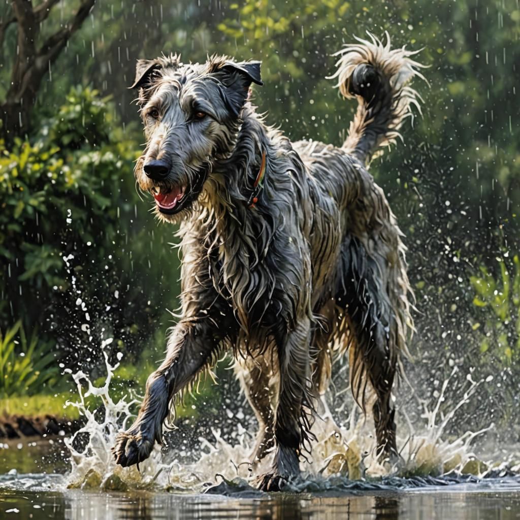 Wolfhound Shakes Off Water: Splatter Art