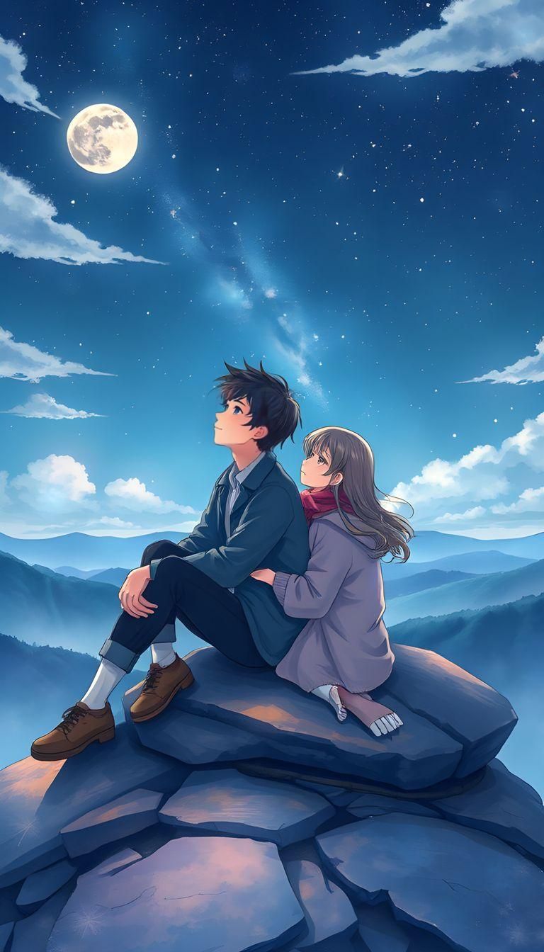 Anime Couple Gazing at Stars in Shinkai Style