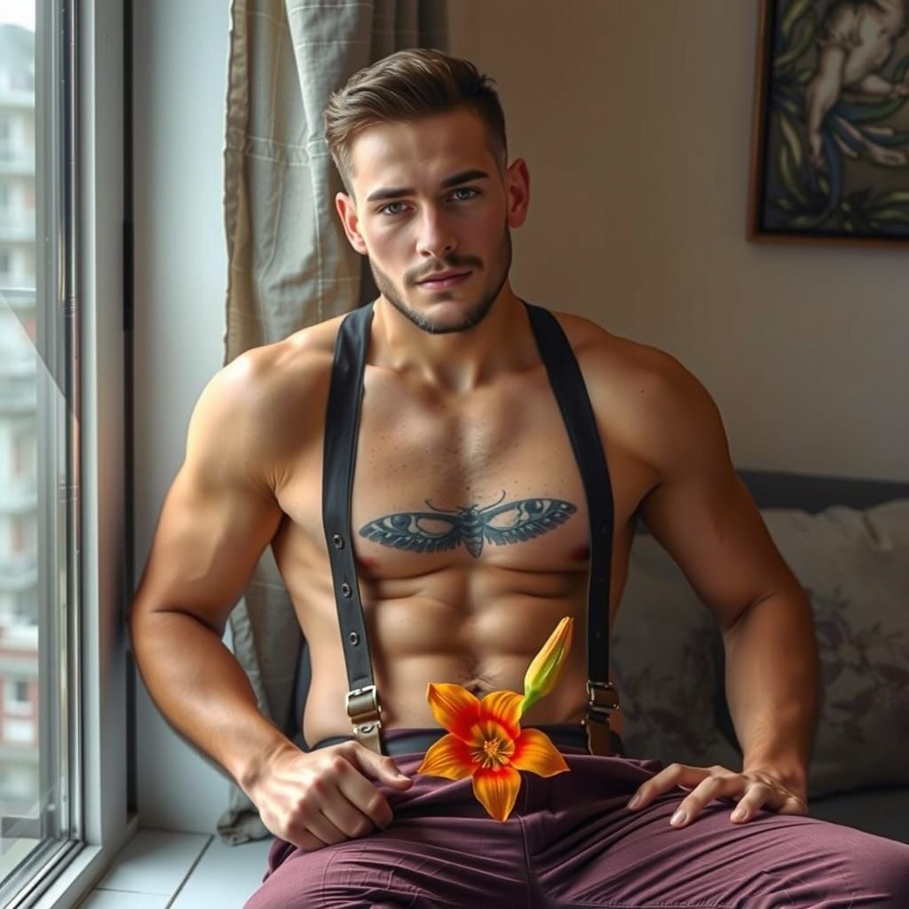 Europid Man with Lily, Digital Art