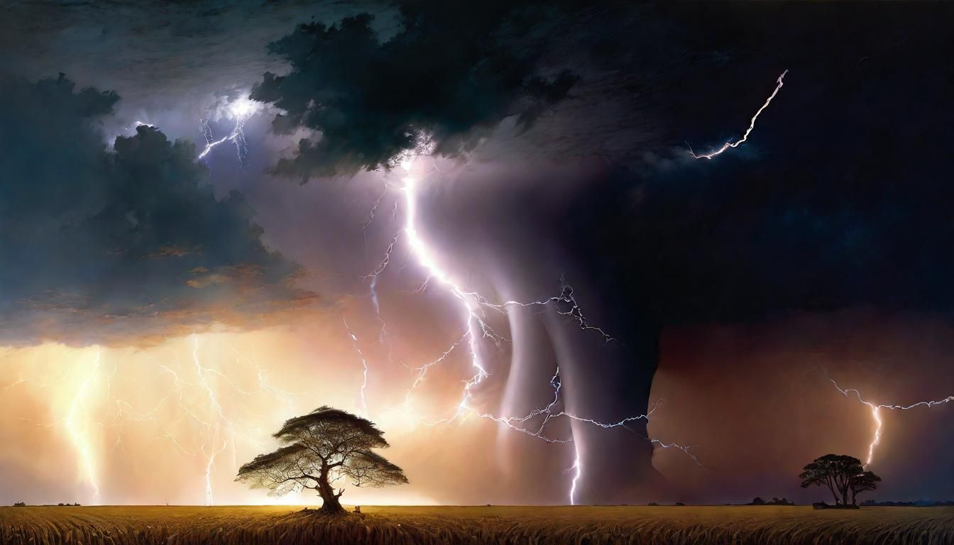 Tornado Strikes Field in Dark Fantasy Art Style
