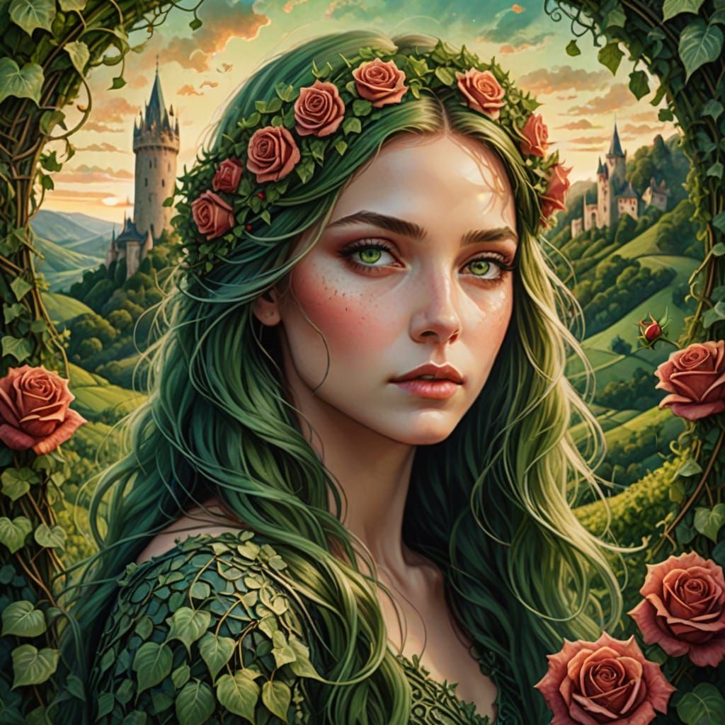 Surreal Rose Woman Portrait in Dreamcore Style