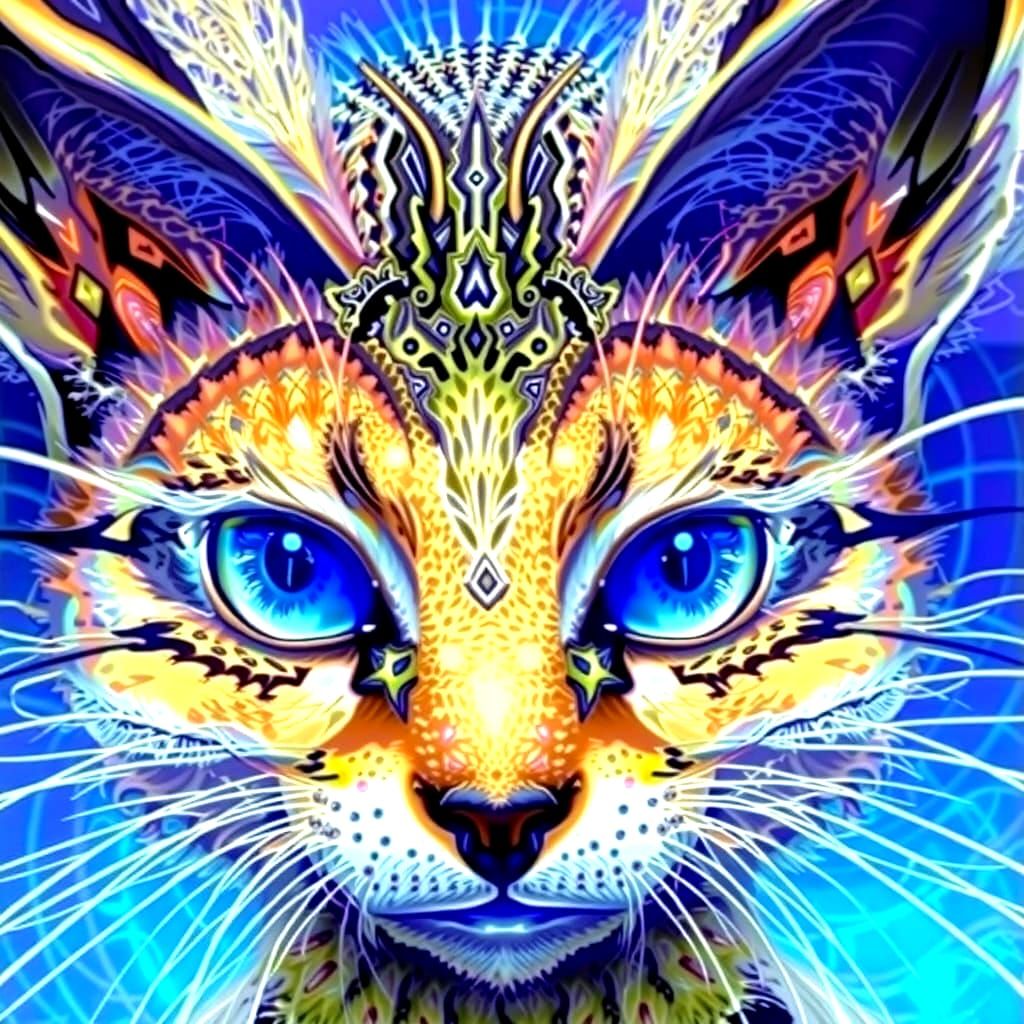 Blue-Eyed Lynx Kittens in Extraterrestrial Landscape