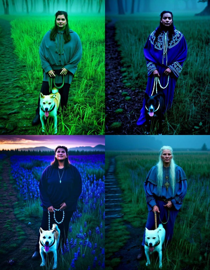 Ethereal Fantasy Scene of a Wise Woman and Her Loyal Compani...