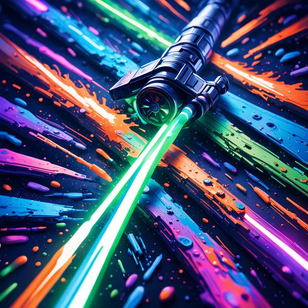 Neon Star Wars Lightsaber Activation: Surreal Digital Art