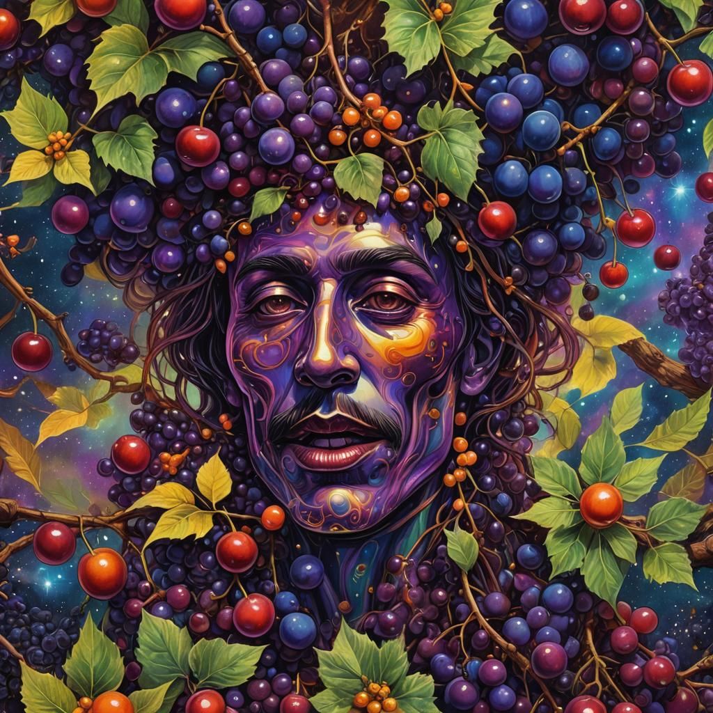 Cosmic Coffee Berry: Holographic Astral Illustration