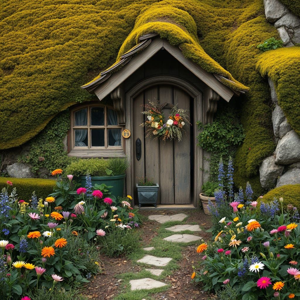 Whimsical Cottage Scene in a Dreamy, Watercolor-Inspired Art...