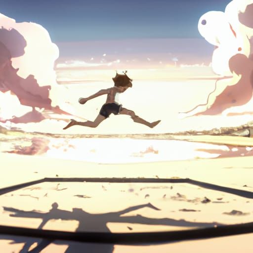 Boy on Beach Trampoline: Anime Key Visual
