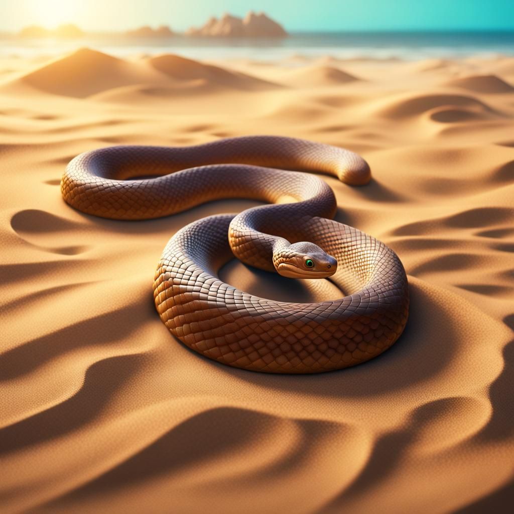 Coastal Taipan Slithering on Sand: 3D Digital Art