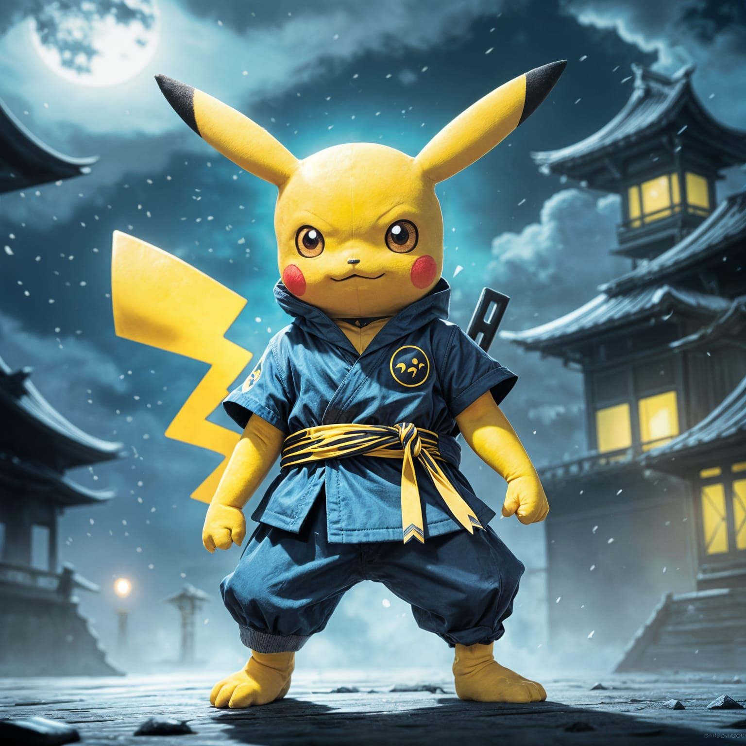 Pikachu Ninja in Moonlight: Professional Photography