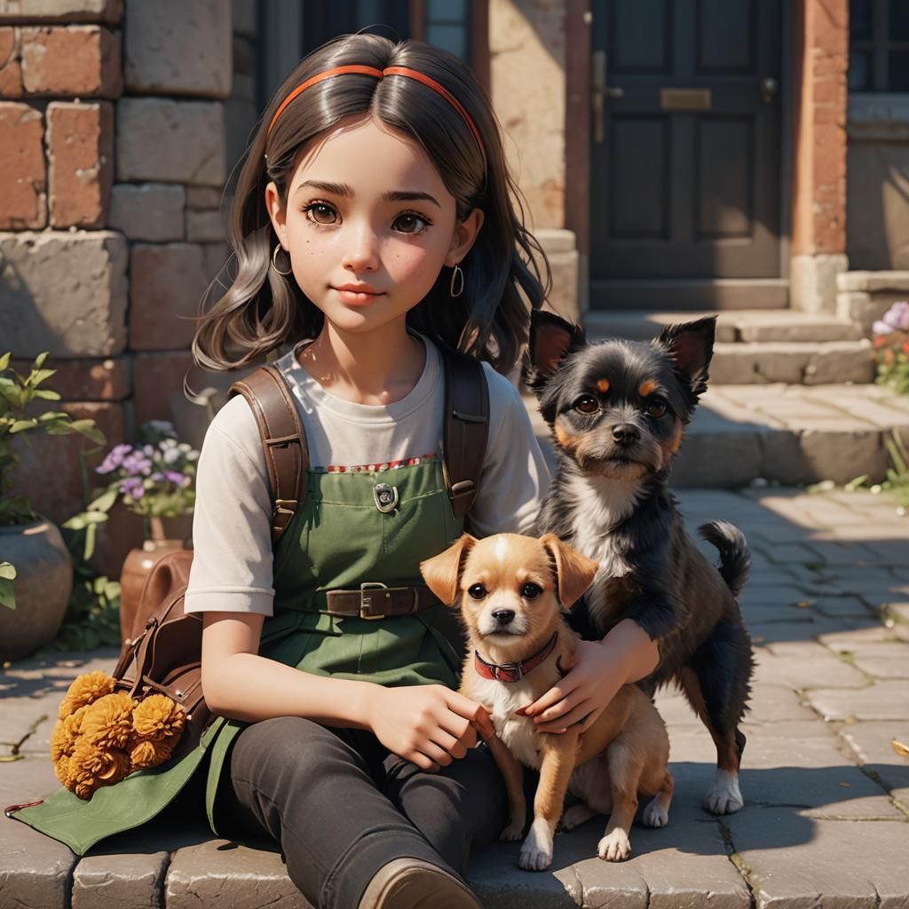 Girl with Dog in Trending 3D Art Style