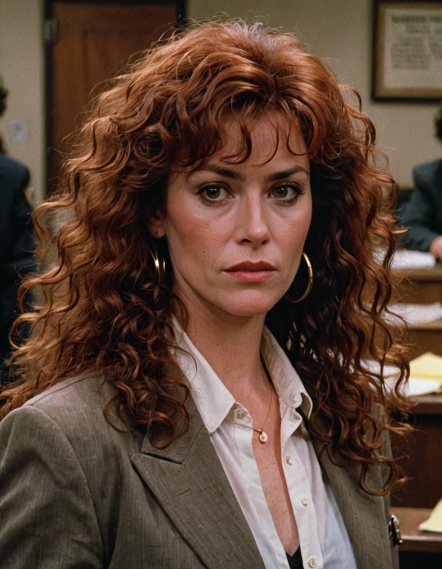 Red-Haired Woman in 80s Buddy Cop Film