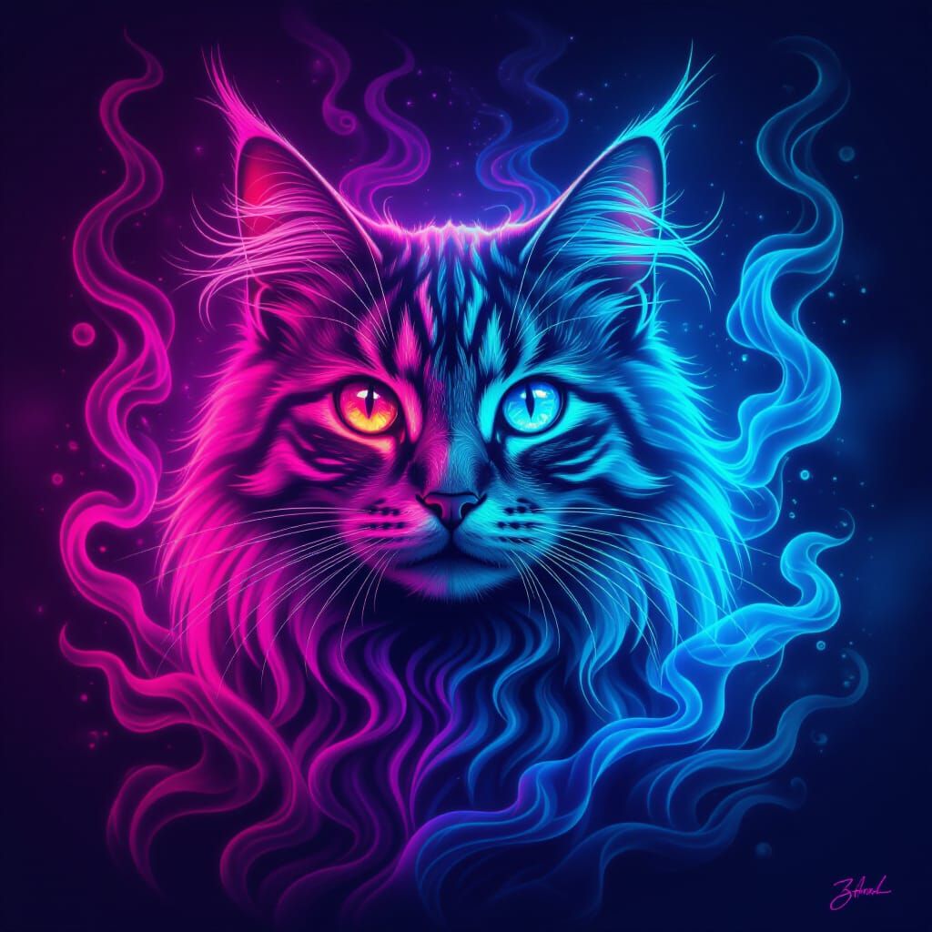 Surreal Crystalline Cat with Cosmic Eyes