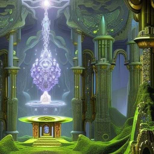 Alien Temple Portal with Figure in Klimt Dress