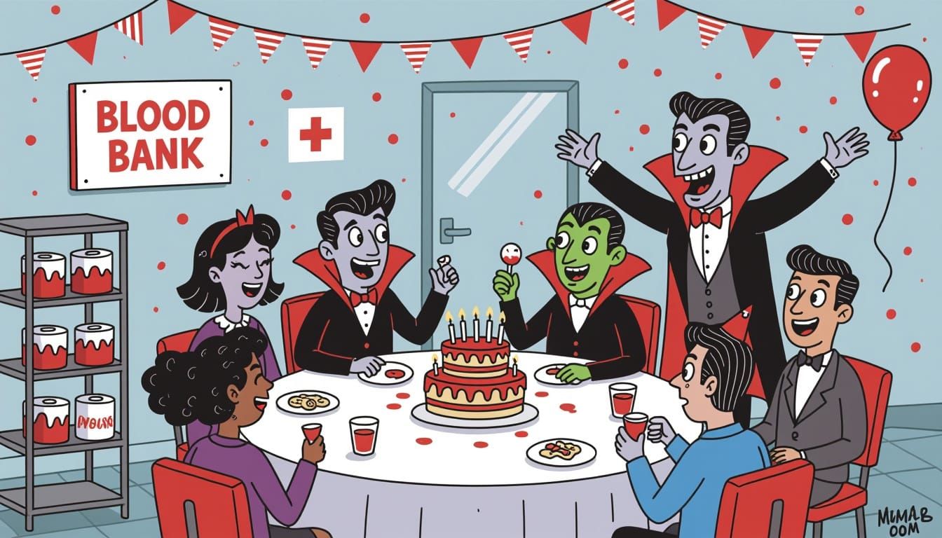 Cartoon Vampire Birthday Party at Blood Bank