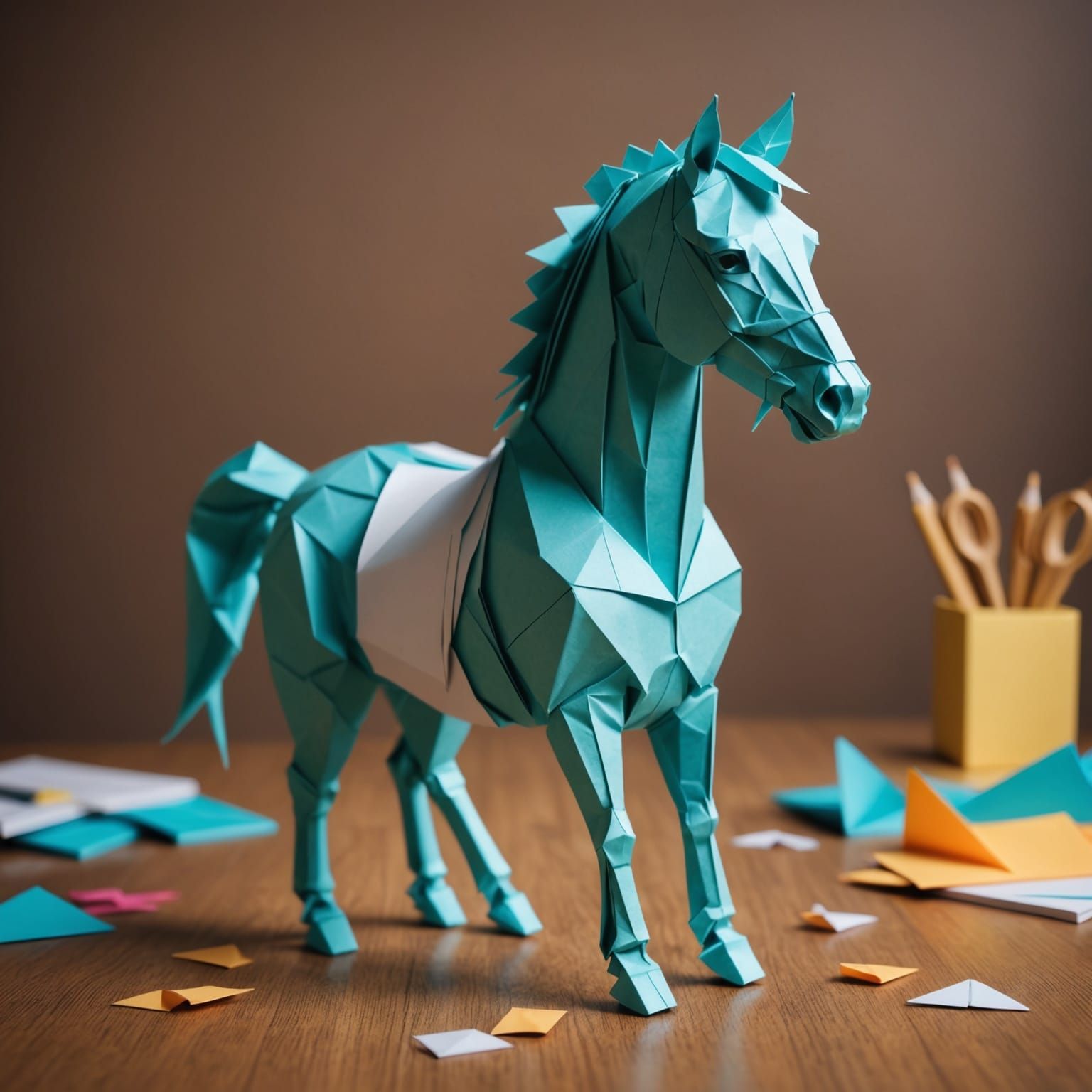 Origami Horse DJ in Soft Focus Paper Art