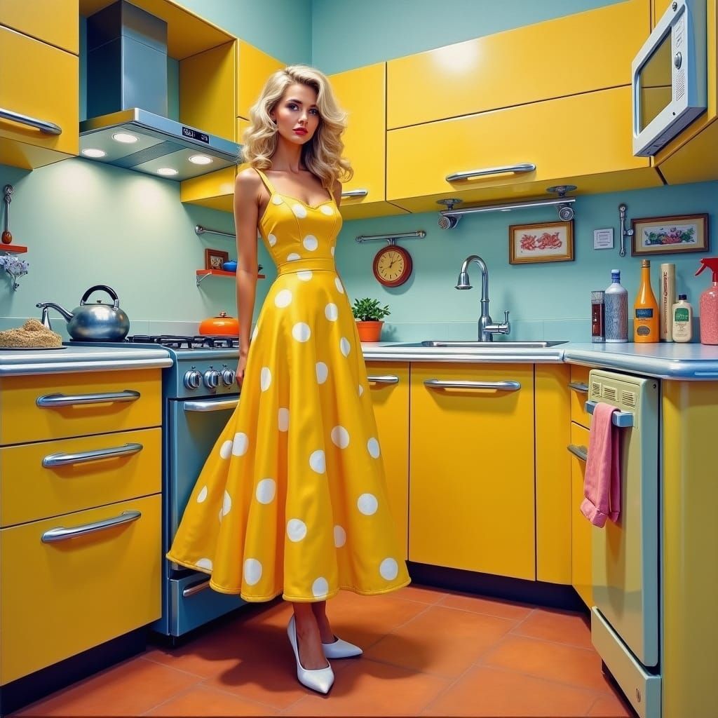 Futuristic Kitchen with Woman, in Impressionistic Style