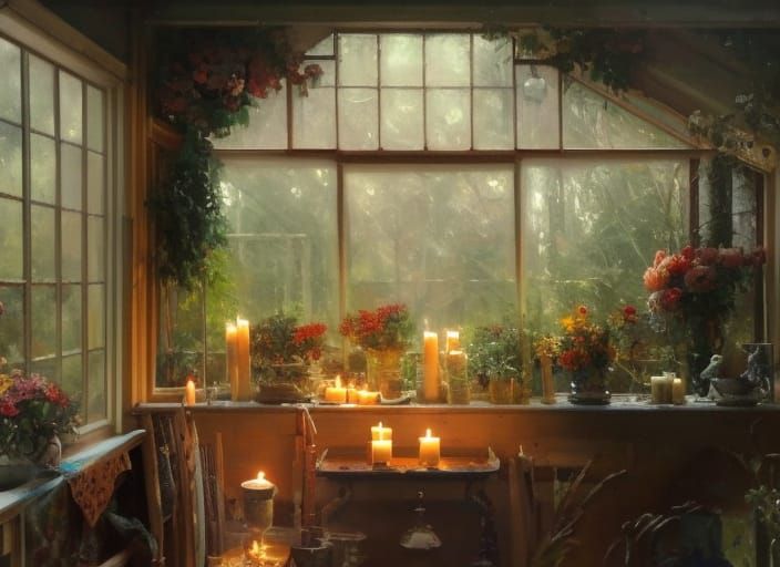 Cozy Cottage Sunroom: Intricate Oil Painting