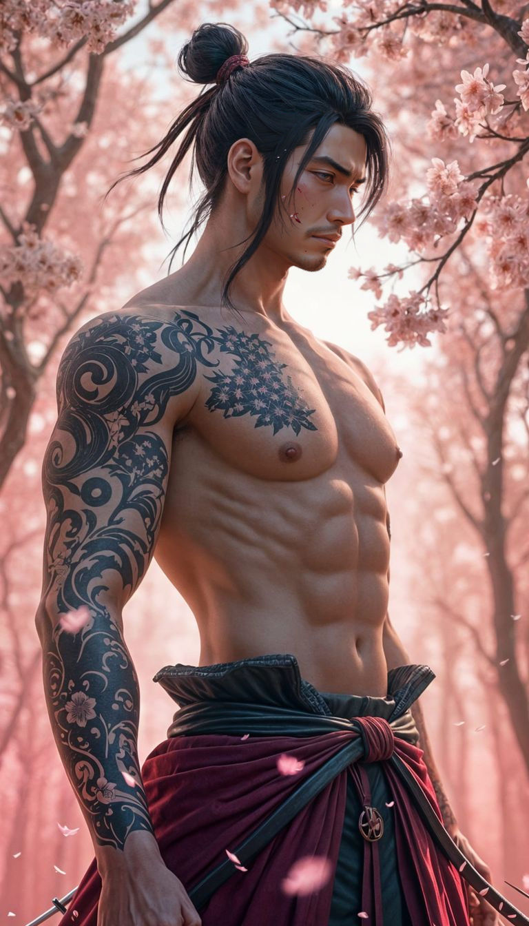 Samurai in Cherry Blossom Wonderland