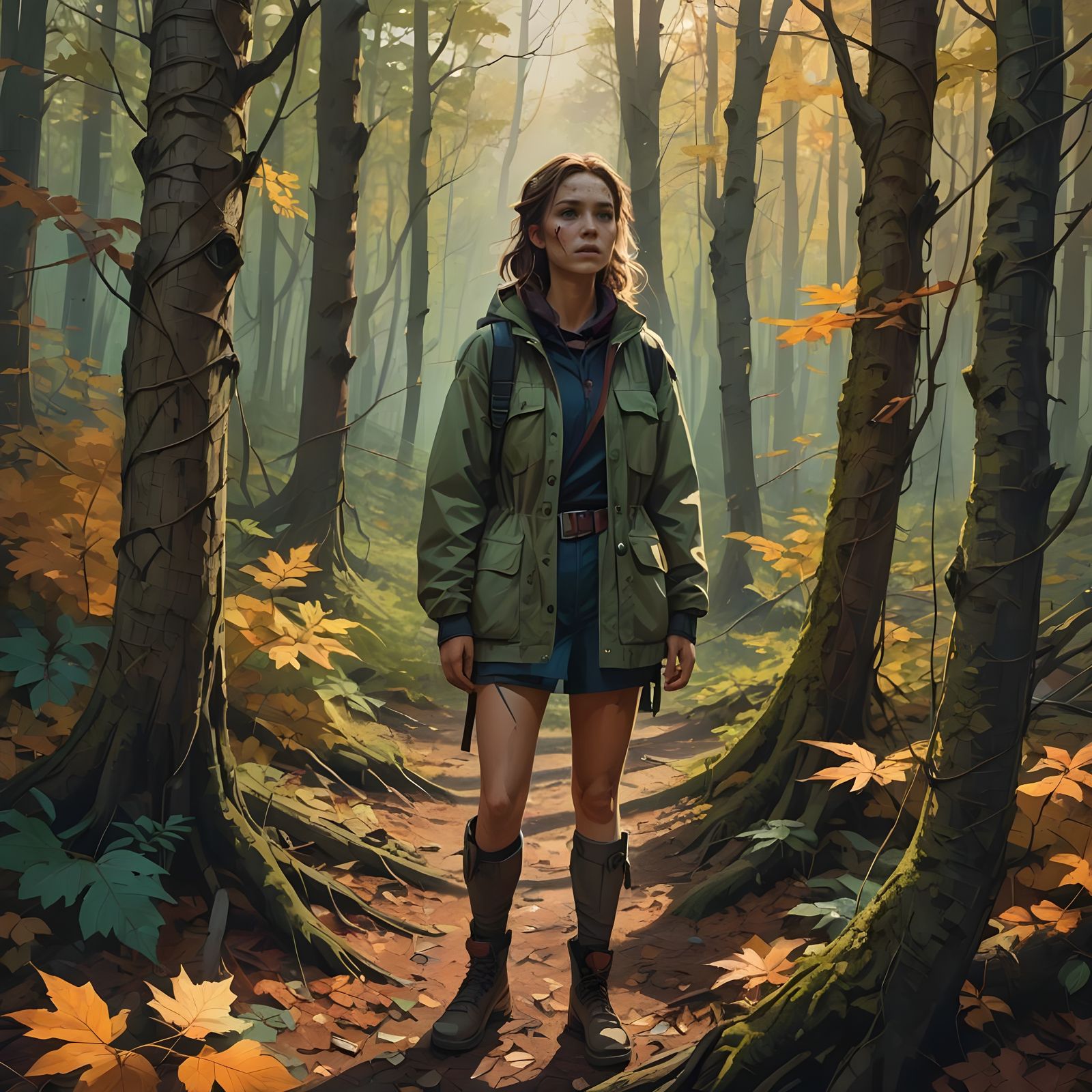 Lone Survivor Girl in Detailed Fantasy Forest Art