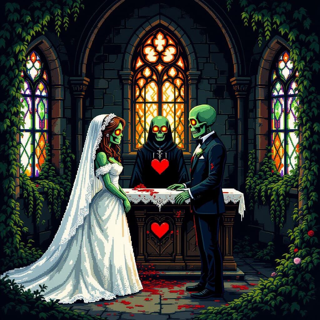 Zombie Wedding in 8-Bit Pixel Art Style