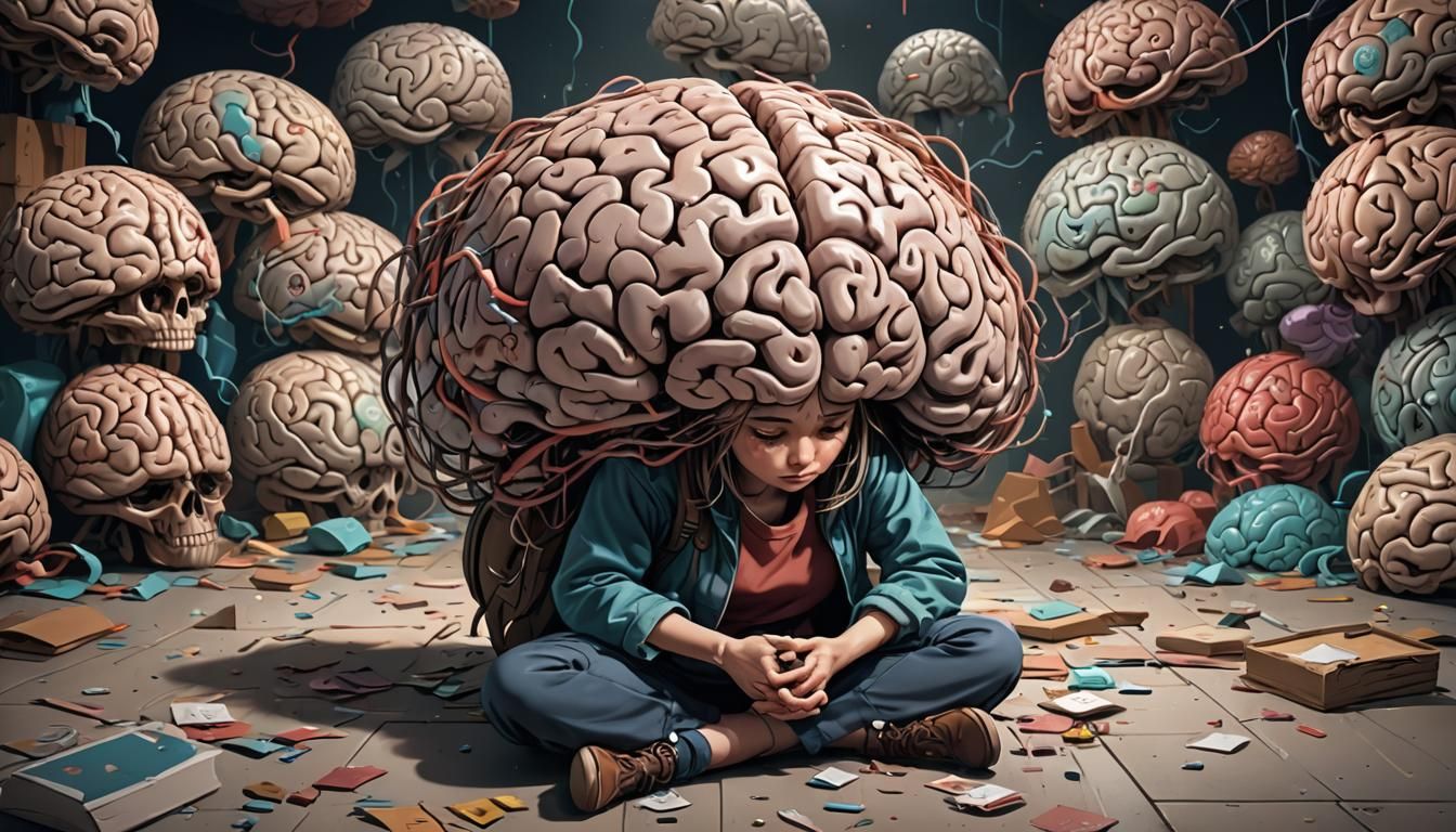 Brain-Shaped Artwork: Woman and Cartoon Brain