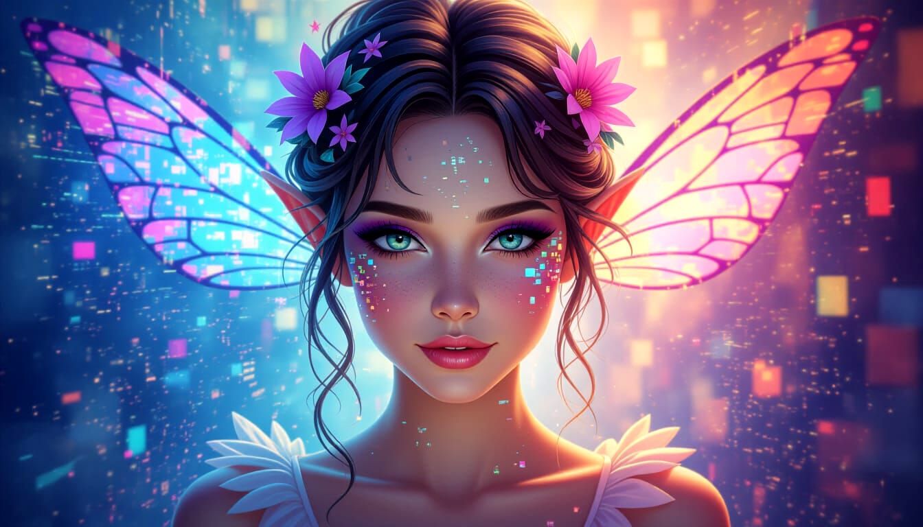 Glitch Fairy Portrait in Digital Art Style