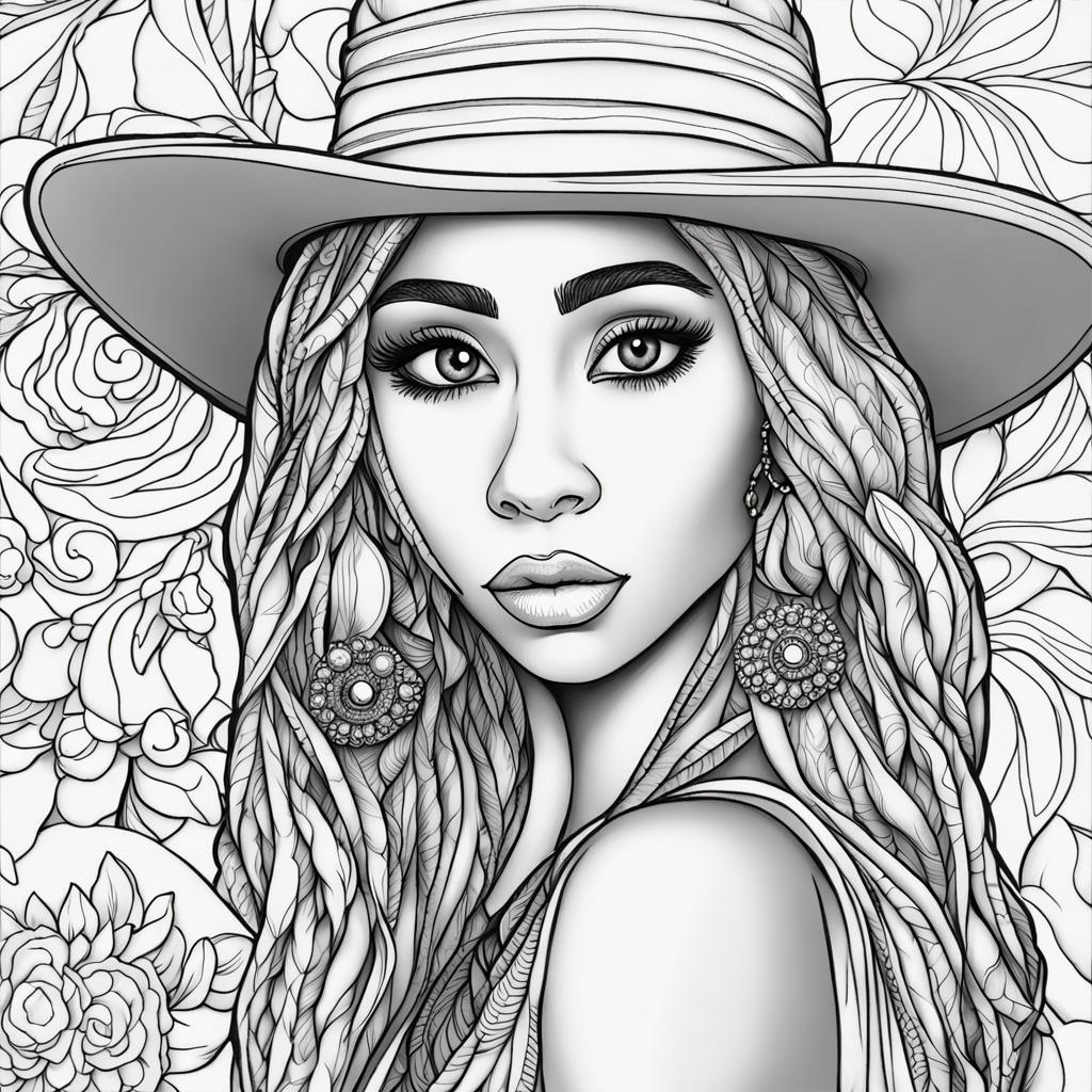 Coloring Page: Melanin Woman with Hippie Hat
