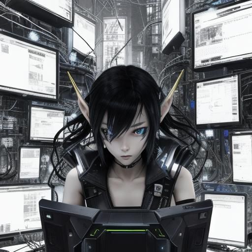 Cyberpunk Elf in Futuristic Alchemy Setting