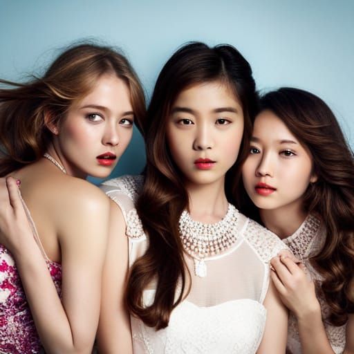 Striking Close-Up Portrait of Girls, Professional Photograph...