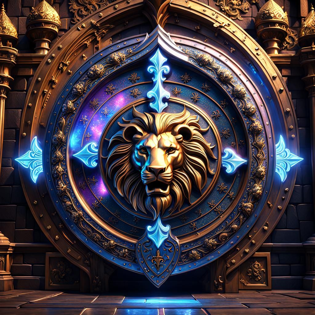 Medieval Shield Hologram with Lion and Unicorn