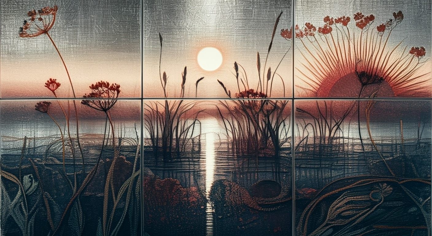 Dreamlike Scene in Minimalist Folk Art Style Overnight