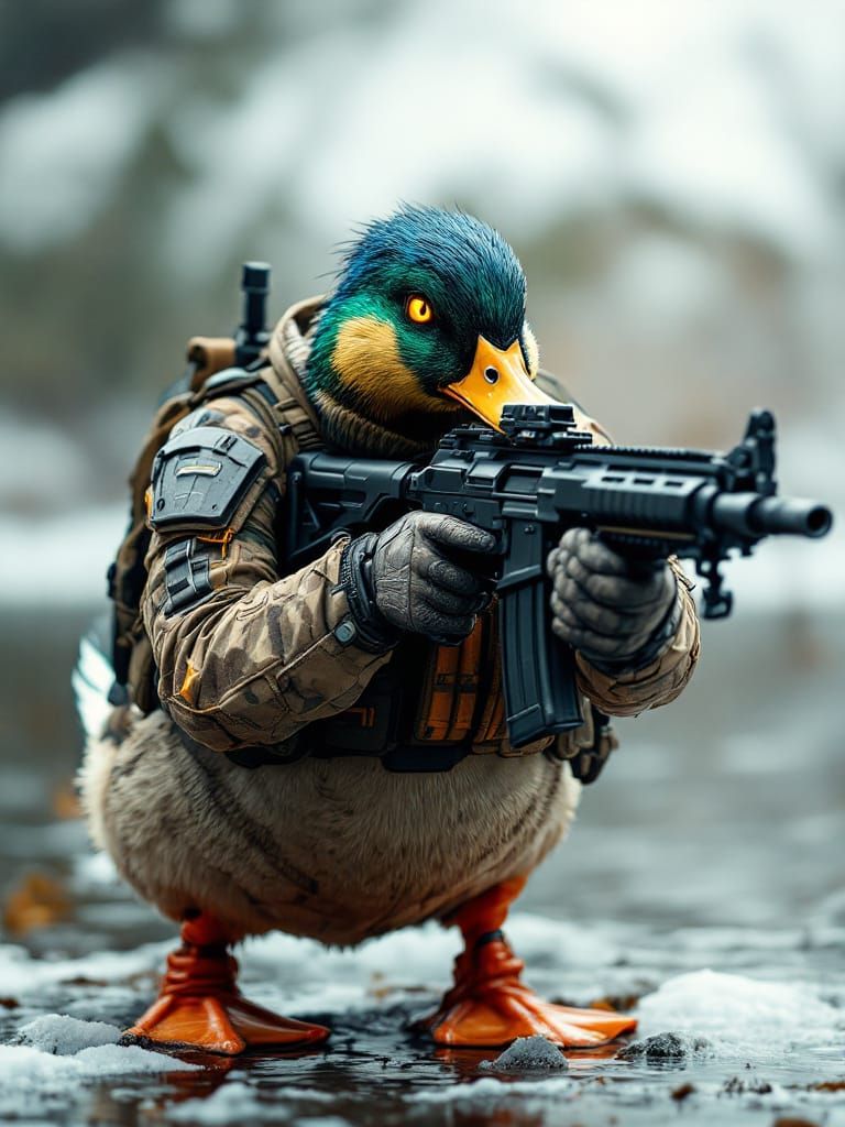 Mallard Duck in Tactical Gear: Hyper-Realistic Digital Art