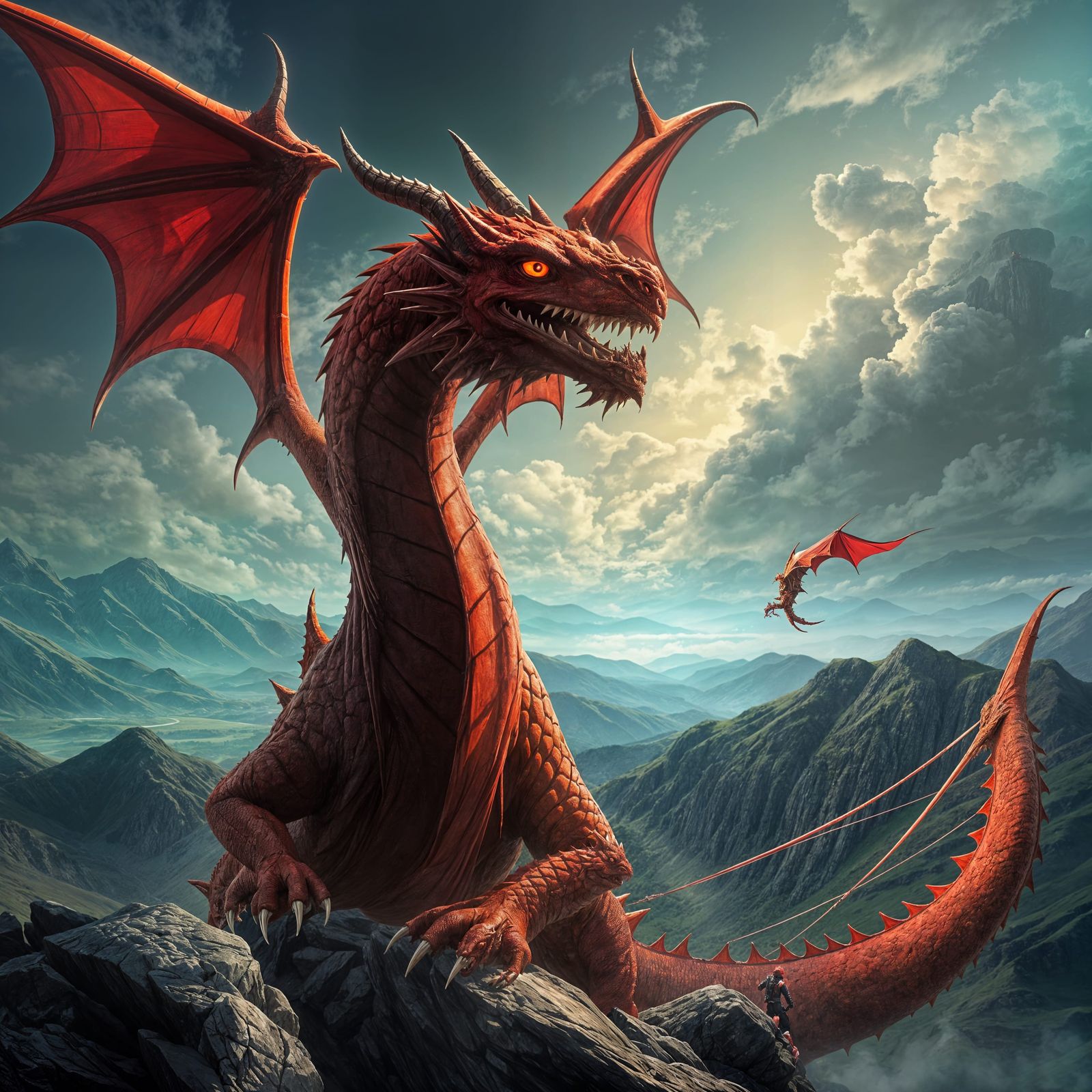 Red Dragon Dominates Welsh Mountainscape in Ancient Aestheti...