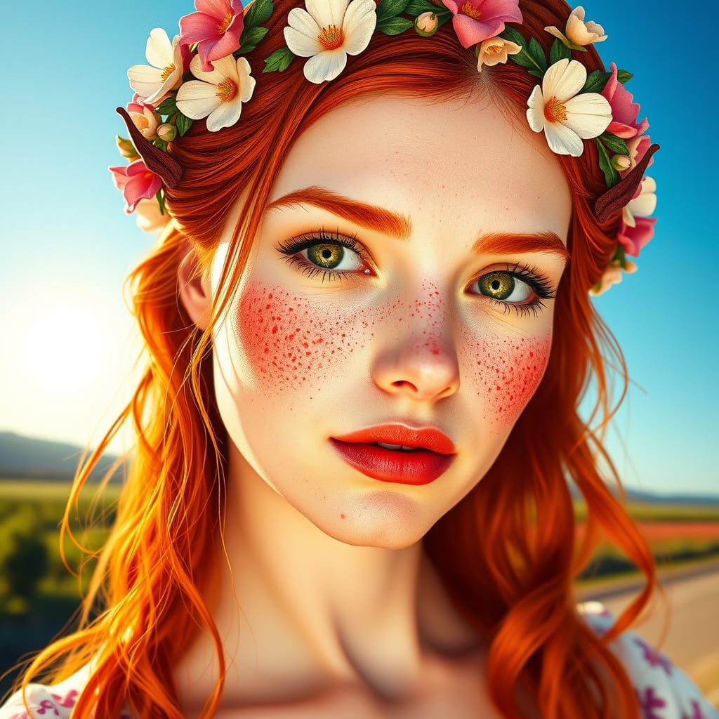 Ginger Goddess Amidst Floral Paradise