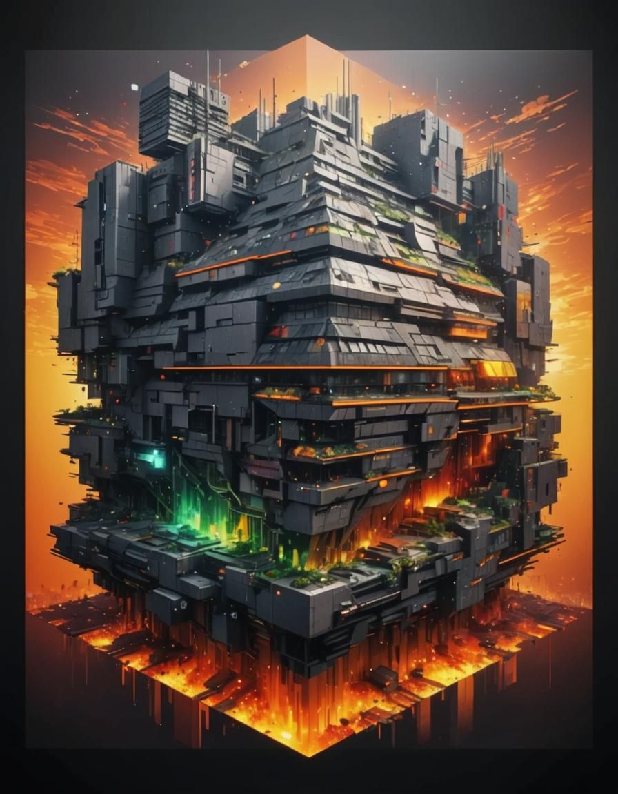 Pixelated Neofuturistic Landscape in Digital Art Style